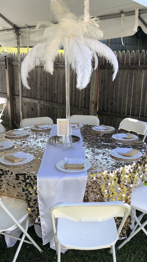 Champagne and White Wedding Party Ideas | Photo 1 of 13 | Catch My Party Champagne Table Decorations, Champagne Party Theme, Champagne And White Wedding, White Wedding Party, 22 Birthday, Harlem Nights, Junior Prom, Prom Decor, Wedding Champagne