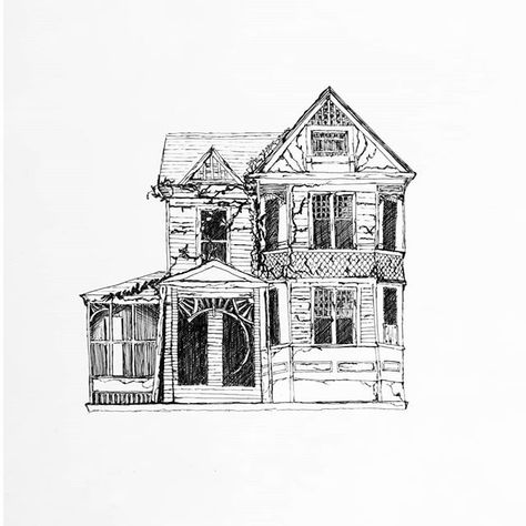 Abandoned house. I just love abandoned places. Ink drawing, ink sketch Car Drawing Sketches, Building Tattoo, Simple House Drawing, Sketchbook Assignments, House Pics, Creepy Houses, Creepy Drawings, Jackson Mississippi, Creepy Stuff