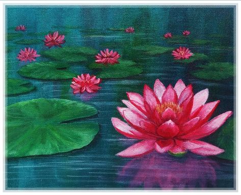 Water Lily Acrylic Painting, Lake Acrylic Painting, Water Lily Painting, Painting Lotus, Lotus Flower Painting, Water Lilies Painting, Lily Art, Lily Painting, Water Lilly