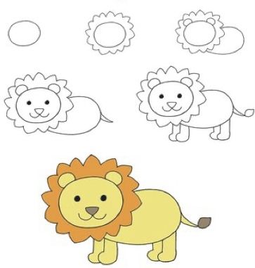 Easy Drawings For Preschoolers, Simple Drawing For Kindergarten, Animal Drawing Tutorial Easy, Easy Kid Drawings Step By Step, Step By Step Drawing For Preschoolers, Draw Lion Easy For Kids, How To Draw A Lion Easy, Cute Easy Animal Drawings Step By Step, Step By Step Drawing For Kindergarten