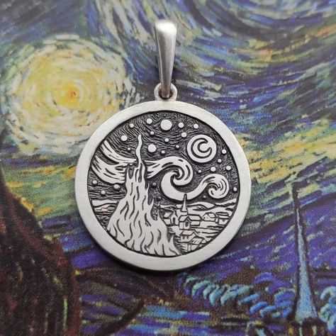 فنسنت فان جوخ, Vincent Willem Van Gogh, The Starry Night, Celestial Necklace, Starry Night Van Gogh, 3d Laser, Jewelry Lookbook, Fancy Jewelry, Fantasy Jewelry