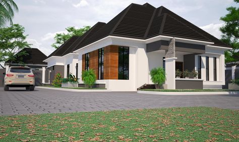 Modern bungalow Luxry home. With the hip roof. #martinomo #Nigeria #bungalow 1 Storey House Design Modern, 1 Storey House Design, Elevation Designs For House, 1 Storey House, House Design Modern, Roof Ideas, Architectural House Plans, Hip Roof, Modern Bungalow