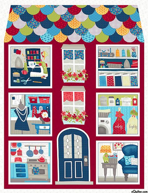 Crafty Studio - Seamstress Dollhouse - 36" x 44" PANEL Dollhouse Quilt, Fabric Panel Quilts, Studio Studio, House Quilts, Panel Quilts, Craft Studio, Free Quilting, Cotton Quilting Fabric, Quilt Patterns Free