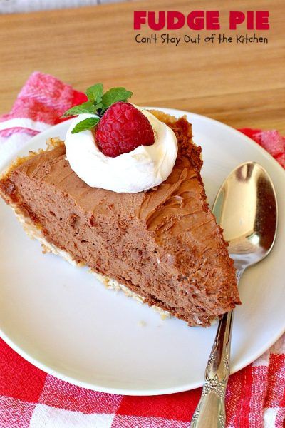 Fudge Pie - Can't Stay Out of the Kitchen Frozen Chocolate Pie, Chocolate Truffle Pie, Truffle Pie, Chocolate Mousse Pie, Fudge Pie, Chocolate Pie Recipes, Frozen Chocolate, Cracker Crust, Chocolate Pie