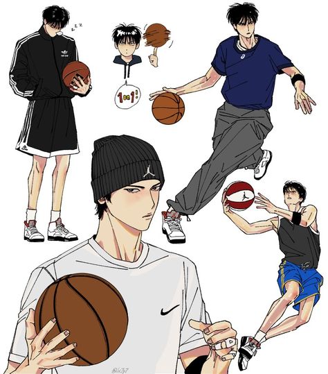 Slam Dunk Sketch, Basketball Character Design, Slamdunk Rukawa, Slam Dunk Fanart, Drawing Basketball, Aesthetic Body Men, Slam Dunk Art, Sketchbook Pages Inspiration, Kaede Rukawa