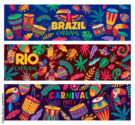 Brazil Party, Theme Carnaval, Brazil Art, Carnival Holiday, Holiday Party Themes, Rio Carnival, Christmas Carnival, Diy Banner, Car Illustration