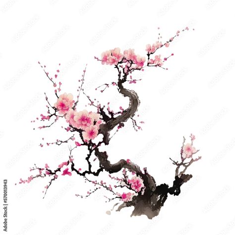 Traditional ink painting style sakura tree branches, Beautiful pink cherry blossom, spring flowers, generated ai. Stock Illustration | Adobe Stock Pink Cherry Blossom, Traditional Ink, Sakura Tree, Pink Cherry, 3d Letters, Ink Painting, Painting Style, Tree Branches, Spring Flowers