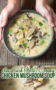 Low Carb Creamy Chicken, Slow Cooker Soup Recipes Easy, Brothy Soup Recipes, Chicken Mushroom Soup, Creamy Chicken Mushroom, Soup Chicken, Vegetarian Soup Recipes, Chicken Mushroom, Diner Recept