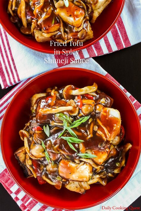 The spicy shimeji sauce in this recipe is made with a simple mixture of soy sauce, rice vinegar, oyster sauce, sugar, chili sauce (you can use any of your… Okinawan Recipes, Soy Sauce Rice, Japanese Potato, Indonesian Recipes, South East Asian, Sambal Oelek, Veggie Meals, Japanese Recipes, Global Cuisine