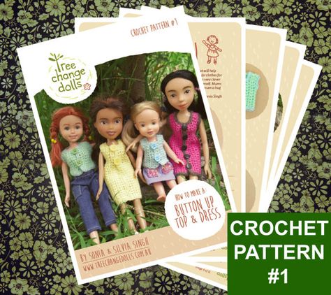 Tree Change Dolls® Crochet Pattern 1 Button Up by TreeChangeDolls @jhcraven do you need a crochet project? I'd love to have some handmade Barbie clothing! :) Tree Change Dolls, Coloring Book Download, Imagination Toys, Recycled Magazines, Dolls For Sale, Abstract Pictures, Unique Trees, Crochet Dress Pattern, Old Dolls