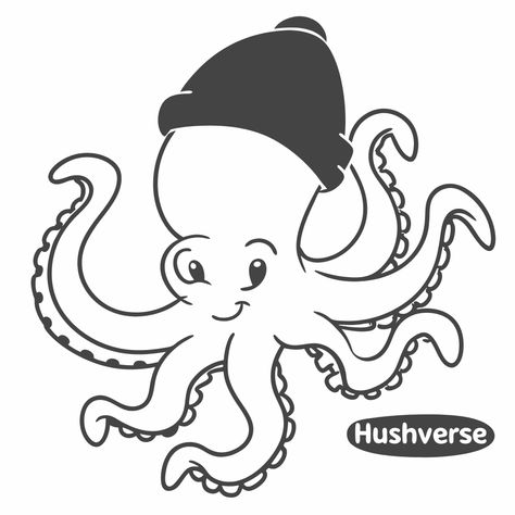 Playful Octopus with a Hat Easy Octopus Drawing, Drawing Black Background, Octopus Outline, Drawing Easy Ideas, Cute Halloween Drawings, Octopus Drawing, Penguin Drawing, Easy Drawing Ideas, Cute Ducklings