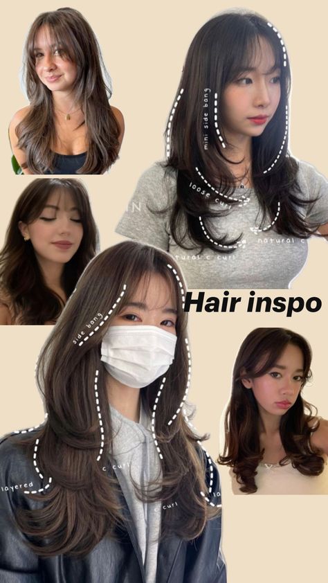 Long layered hair with wispy bangs Layered Hair With Wispy Bangs, Hair With Wispy Bangs, Layered Hair With Bangs, Hair Inspiration Long, Wispy Bangs, Haircuts For Medium Hair, Side Bangs, Long Hair With Bangs, Long Layered Hair