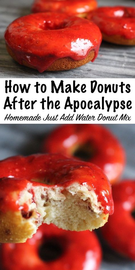 How to Make Donuts After the Apocalypse ~ Homemade Just Add Water Donut Mix using shelf stable ingredients ~ Make donuts (with frosting!) anytime with an easy homemade mix ~ No perishables needed! Donut Recipe No Yeast, Baked Donut Recipe, Simmering Pot, Donut Mix, Baked Donut, Baked Donut Recipes, Survival Ideas, Emergency Food Supply, Donut Recipe