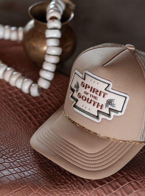 Spirit of The South Patch Trucker Hat | Rustler Hat Co. Flat Bill Hats For Women Outfit, Rustler Hat Co, Flat Bill Hats, Hat Collection, Western Home Decor, Western Hats, Music City, Southern Charm, Neutral Colour Palette