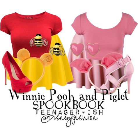 Winnie And Piglet, Airplane Outfits, Pooh And Piglet, Disney Themed Outfits, Disney World Outfits, Disney Bound Outfits, Bff Outfits, Best Friend Shirts, Halloween Costume Outfits