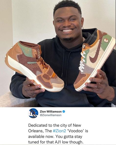 The Zion 2 Voodoo colorway dropped today – and Zion teases a matching AJ 1 Low 👀 Available at our bio 🔗 (🔄: @zionwilliamson) The post New Orleans Pelicans: The Zion 2 Voodoo colorway dropped today – and Zion teases a matching AJ 1 Low … appeared first on Raw Chili. Aj 1 Low, Aj1 Low, Zion Williamson, Nike Air Jordan 1 Low, New Orleans Pelicans, Nike Air Jordan 1, Air Jordan 1 Low, Jordan 1 Low, Hummel Sneaker