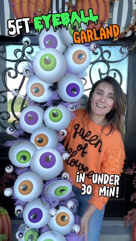 ⬇️ SAVE this 👁️ “OOGLY” Tutorial for your Halloween Inspo 🎃⬇️ Today we are making a Five Ft Eyeball Garland for Halloween! 👻🧡💚💜 This project is super simple, affordable AND it only took 30 minutes to create! It’s a super fun way to dress up your mantle or entertainment center for Halloween! #halloweengarland #halloweentutorial #diyhalloween #halloweendecorideas #halloweendecorations #halloweendecorating #halloweendecoratingideas #halloweeninspo #halloween2023 #wreathsbywaldo | Wreaths By W Eyeball Wreath Halloween, Eyeball Garland, Halloween Tutorial, Halloween Garland, Halloween Inspo, Entertainment Center, Super Simple, Favorite Holiday, Halloween Diy