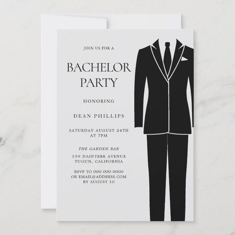 Black Suit & Tie Mens Bachelor Party Invitation - Bachelor Party gifts Mens Bachelor Party, Black Suit And Tie, Bachelor Party Invitations, Bachelor Party Gifts, Suit Tie, Tie Men's, Black Suit, Black Suits, Bachelor Party