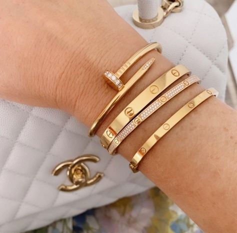 instagram @dijellz | dijellza Screw Bracelet, Nail Bracelet, Modern Bracelets, Stainless Steel Bangles, Simple Bracelets, Classy Jewelry, Stacked Jewelry, Girly Jewelry, Cartier Love Bracelet