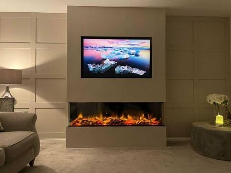 electric fires, media wall unit, tv fire wall Luxury Living Room Inspiration, Feature Wall Living Room, Fireplace Tv Wall, Bungalow Renovation, Living Room Renovation, Comfy Living Room, Living Room Decor Fireplace, Tv Wall Design, Electric Fires