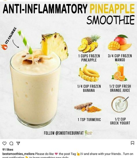 Anti Immflamatory Smoothie, Antiinflammatory Smoothies, Morning Smoothie Recipes Healthy, Inflammation Diet Recipes, Resep Juice, Anti Inflammation Recipes, Resep Smoothie, Fruit Smoothie Recipes Healthy, Inflammation Diet