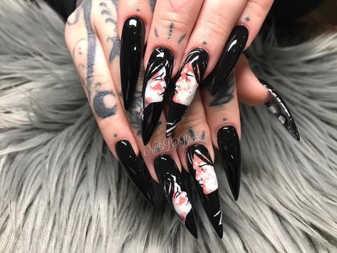 Emo Nail Art, Emo Nails, Band Nails, Makeup Hacks Beauty Secrets, Punk Nails, Sassy Nails, Gothic Nails, Long Nail Designs, Goth Nails