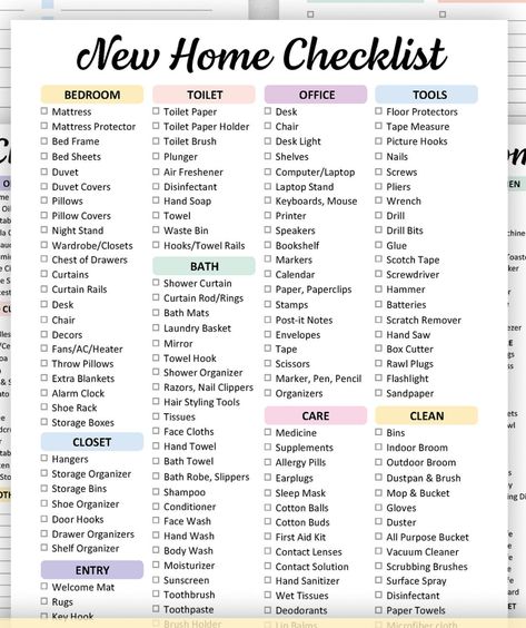 Moving Out Checklist Apartments, New Homeowner Checklist, New Home Necessities, Moving Prep, First Home Checklist, New Home Checklist, Curtain Rails, Picture Hook, Essentials List