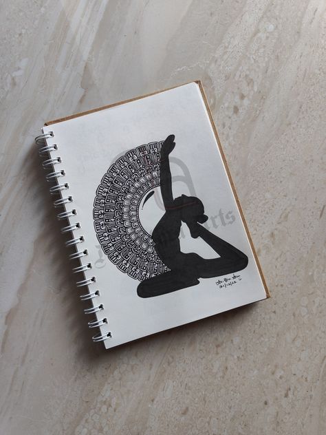 Yoga Project Cover Page, Yoga Mandala Art, Yoga Day Drawing, Yoga Poses Drawing, Yoga Painting, Car Symbols, Yoga Mandala, Book Art Projects, Yoga Studio Design