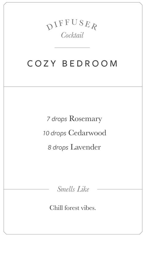 Cosy Diffuser Blends, Essential Oil For Bedroom, Cozy Oil Diffuser Blends, Cozy Bedroom Essential Oil Blend, Bedroom Diffuser Blends, Cozy Diffuser Blends, Bedroom Diffuser, Diffuser Scents, Forest Vibes