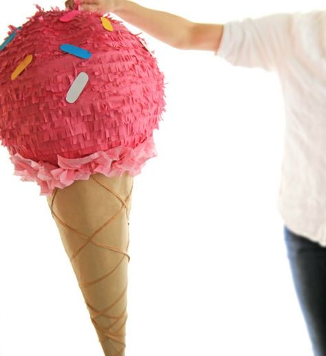 Who wouldn’t want an ice cream cone pinata at their next party? It’s cute, filled with candy and not too difficult to make! - Everyday Dishes & DIY Diy Dish, Diy Pinata, Ice Cream Birthday Party, Diy Ice Cream, Everyday Dishes, Ice Cream Birthday, Party Buffet, Fun Treats, An Ice Cream