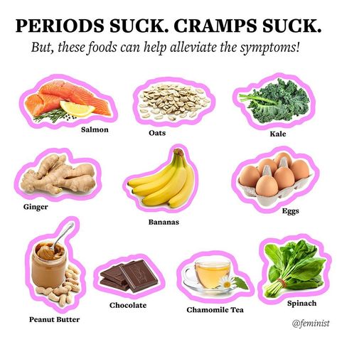 Feminist ♀ on Instagram: “Health is wealth. Spread it. Share it. ☺️ Checkout @theperiodfeels for more 💓” Menstrual Phase Meals, Period Foods To Eat, Period Syncing, Foods For Cramps, Period Meals, Period Pains, Menstrual Phase, Healthy Period, Balancing Hormones