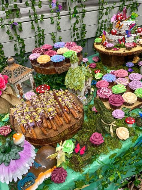 Fairy Cottage Birthday Party, Enchanted Forest 2nd Birthday, Fairy Theme Graduation Party, Enchanted Fairy Birthday Party Food, Fairy Birthday Party Ideas Indoor, Easy Enchanted Forest Decorations, Fairy Party Dessert Table, Fairy Garden 2nd Birthday, 1 Year Fairy Birthday