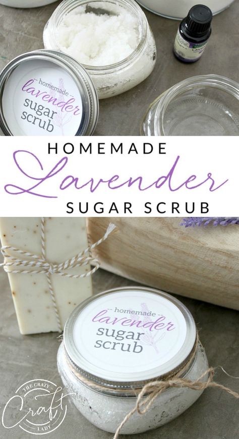 Simple Lavender Sugar Scrub Recipe - An Indulgent Homemade Gift - The Crazy Craft Lady Sugar Scrub Homemade Recipe, Mint Sugar Scrub, Diy Sugar Scrub Recipe, Peppermint Sugar Scrubs, Lavender Sugar, Lemon Sugar Scrub, Lavender Sugar Scrub, Gift To Mom, Body Scrub Recipe