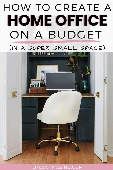 Small Home Office Ideas On A Budget, Tiny Office Space Ideas, Home Office On A Budget, Office On A Budget, Small Office Room, Home Office Design On A Budget, Tiny Home Office, Tiny Office, Small Office Design