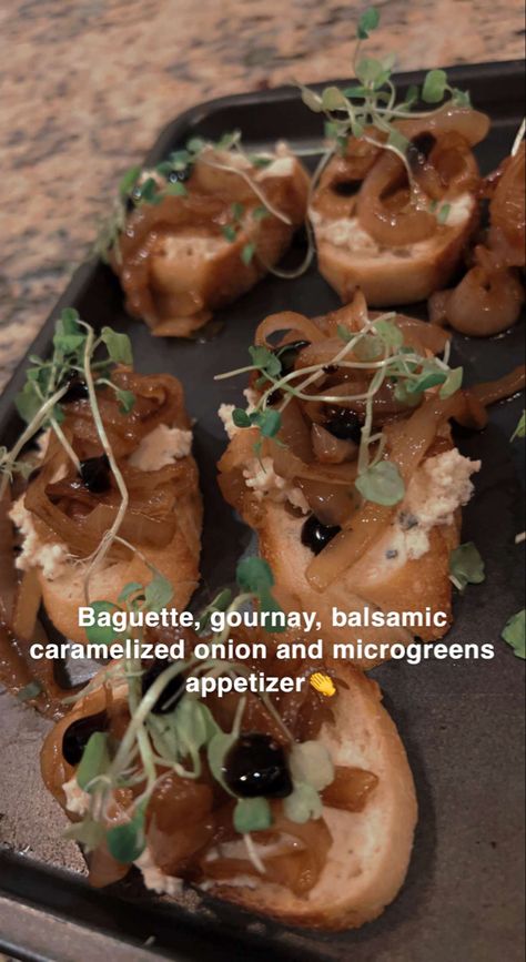 Caramelized onions in balsamic with gournay cheese, micro watercress and a drizzle of balsamic glaze on a baguette! Gournay Cheese, Best Appetizer, Balsamic Glaze, Watercress, Best Appetizers, Pinterest Recipes, Caramelized Onions, Air Fryer Recipes, Onions