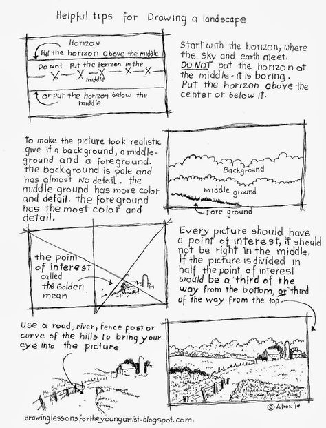 Helpful Tips for Drawing Landscape Worksheet. Foreground Middleground Background, Map Skills Worksheets, Tips For Drawing, Map Worksheets, Geometry Worksheets, Map Skills, Drawing Conclusions, Kids Worksheets Printables, Drawing Exercises