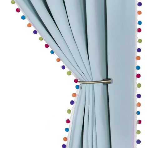 PRICES MAY VARY. WHAT'S IN THE PACKAGE? Each set includes 2 multi-color pom pom kids curtain panels, each panel measures 52-inch width by 84-inch length. The curtain is finished with a pole/rod pocket construction. MULTI COLOR POM POM DESIGN: Cheerful multi color pom pom border along each vertical side of the kids curtain panels, make it a simple way to add a touch of color and fashion to any room, offer a light weight clean look, airy esthetic that softens the ambiance of your room. ENERGY EFFC Curtains For Kids, Pom Pom Curtains, Mandala Curtains, Blackout Curtains Bedroom, Light Blocking Curtains, Pocket Window, Blackout Panels, Have A Good Sleep, Bohemian Curtains