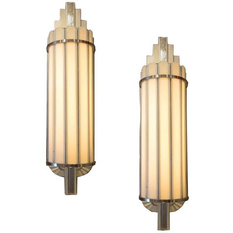 Art Deco Large Theater Wall Sconces | From a unique collection of antique and modern wall lights and sconces at https://www.1stdibs.com/furniture/lighting/sconces-wall-lights/ Art Deco Lighting Wall Light Fixtures, Art Deco Lighting Wall Sconces, Art Deco Light Fixtures Wall Sconces, Lamp Reference, Art Deco Appliques Scale, Wall Collage Picture Frames, Art Deco Wall Sconces, Art Deco Sconces, Art Nouveau Wall Sconces