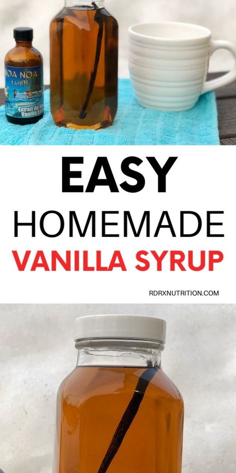 An easy homemade vanilla syrup recipe. #vanillasyrup #vanilla #recipe #diyrecipes Starbucks Vanilla Syrup Recipe, Vanilla Syrup Recipe, Vanilla Coffee Syrup, Homemade Vanilla Syrup, Vanilla Simple Syrup, Corn Cornbread, Vanilla Syrup For Coffee, Vanilla Frappuccino, Vanilla Iced Coffee