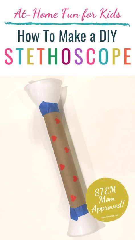 How To Make a DIY Stethoscope for Kids. Looking for science activities for toddlers, for preschool, for kindergarten? Try these easy experiments with a stethoscope you can make from at home items! This simple STEM activity will fit in with science centers or as the central healthy body theme! Encourage pretend play for your future doctors too! Simple science activities for preschool. Human body theme STEM. Anatomy science centers. #diystethoscope #homeschool #preschoolscience #STEM #kindergarten Diy Stethoscope, Simple Science Activities, Science Activities For Preschool, Easy Experiments, Science Activities For Toddlers, Simple Stem Activities, Body Preschool, Human Body Science, Human Body Activities