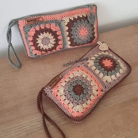 Crocheted Purses, Sac Granny Square, Crochet Coin Purse, Crochet Boho Bag, شال كروشيه, Granny Square Crochet Patterns Free, Free Crochet Bag, Womens Crochet Patterns, Crochet Blanket Designs