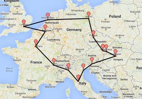 Our Interrail route for summer 2014! :)  London - Brussels - Paris - Geneva - Milan - Florence - Venice - Bled - Budapest - Bratislava - Vienna - Prague - Berlin - Amsterdam - London Interailling Europe, Inter Railing, Interrailing Europe, Interrail Europe, Europe Trip Planning, Europe Train Travel, Europe Train, European Road Trip, Road Trip Europe