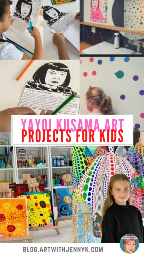 Yayoi Kusama Art Projects for Your Classroom | Art with Jenny K Art Projects Kindergarten Easy, Yayoi Kusama Preschool Art, Artist Study For Kids, Mommy And Me Art Projects, Yahoo Kusama Art Lesson, Color Art Projects Elementary, Yayoi Kasuma Art For Kids, Kids Art Workshop Ideas, Primary Art Projects