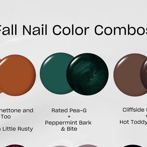 Nail Combinations Color Combos, Fall Nail Color Combos, Fall Dip Colors, Opi Gel Polish Colors Fall, Opi Colors Chart, Fall Multicolor Nails, Multicolor Manicure, Fall Mani Pedi Combos, Opi Fall Nails