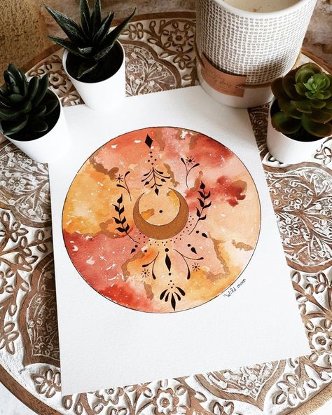 Bohemian Watercolor Art, Spiritual Watercolor Paintings, Tarot Watercolor, Spiritual Watercolor, Spiritual Drawings, Mandala Watercolor, Minimal Tattoo Designs, Minimal Tattoo Ideas, Arte Yoga