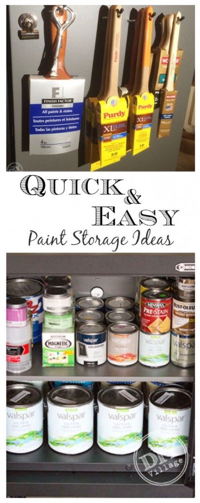 Quick and easy paint storage solutions ... great idea for storing paint brushes! Paint Supply Organization, Paint Storage Ideas, Storage Garage Organization, Multipurpose Cabinet, Storage Garage, Paint Tips, Garage Organize, Paint Storage, Home Fix