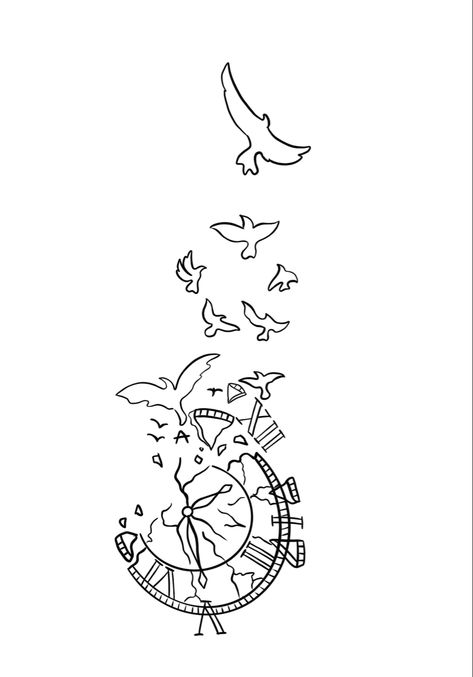 Time Piece Tattoo, Deep Tattoo, Piece Tattoo, Finger Tattoo For Women, Minimalist Clocks, Bird Sketch, Sleeve Ideas, Clock Tattoo, Dad Tattoos