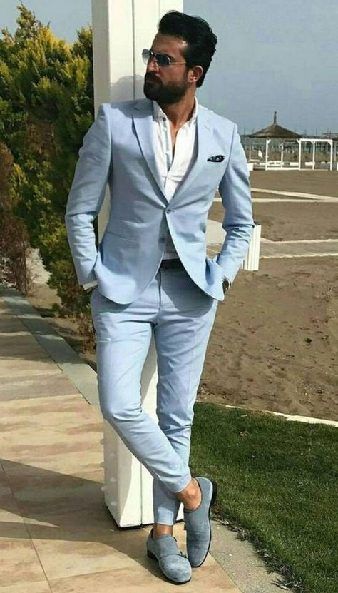 We are providing the Best Quality Mens suit, jackets, coats, velvet robes, tweed suits and linen suits. we are specialist of making suits for wedding and for grooms and grooms men. we are happily accept orders in bulk for groomsmen and wedding party. 2 Piece Suits (Coat+Pant) Color:- Sky Blue Fabric: Imported Premium The suit is for wedding, Party, Proms, and Many Occasions. Please give your body measurement in inches, so we make perfect suit for you. Jacket Measurement:- 1 Jacket Length 2 Chest Suit Reference, Tuxedo Groom, Blue Linen Suit, Tuxedo Prom, Beach Wedding Suits, Prom For Guys, Light Blue Suit, Prom Suits For Men, Blue Suit Men