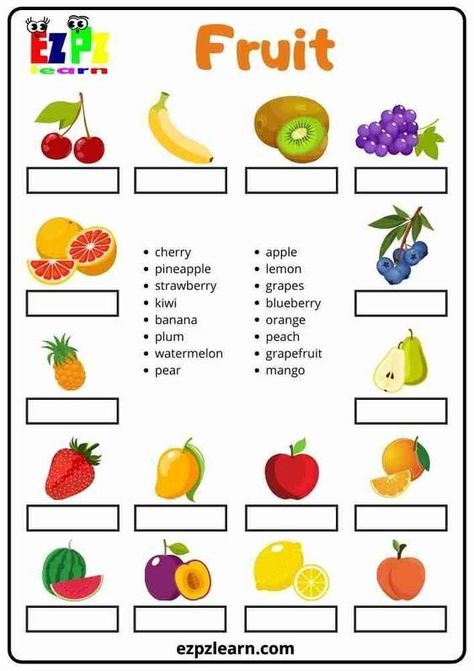 English Games For Kids, English Poems For Kids, Game Fruit, Teach English To Kids, English Activities For Kids, Fruits For Kids, English Exercises, Worksheet For Kids, Learning English For Kids