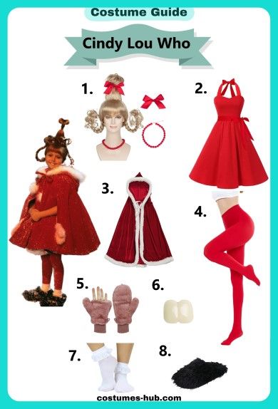 Cindy-Lou Who Costume For Adults Dr Seuss Cindy Lou Who Costumes Diy, Cindy Lou Outfit, Adult Cindy Lou Who Costume, Cindy Loo Hoo Costume, Diy Cindy Lou Who Costume Adult, Christmas Character Costumes Women, Cindy Lou Hoo Costume, Cindy Lou Who Costume Diy Kids, Cindy Lue Who Costume